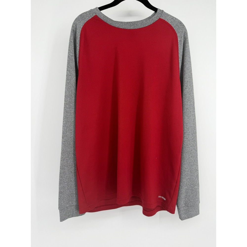 Tek Gear DryTek Mens Large Red Gray Raglan Long Sleeve Performance Shirt